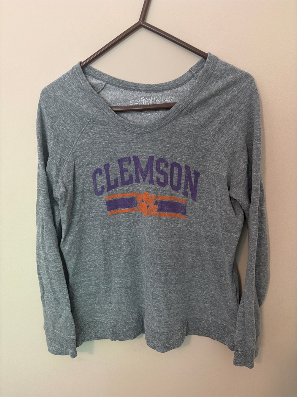 Clemson Grey Long Sleeve Graphic lightweight sweatshirt